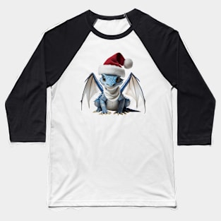 Cute Blue Baby Dragon Wearing a Red Festive Christmas Hat Baseball T-Shirt